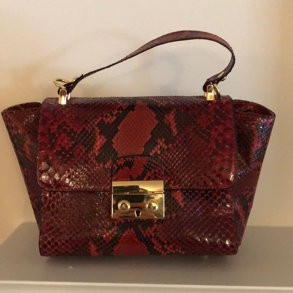 Red Python Hand Bag W/Optional Chain - image 2